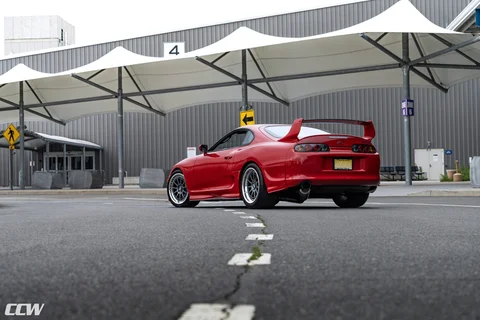 Red toyota supra mkiv big turbo trd ccw d11 L forged wheels gunmetal h scaled