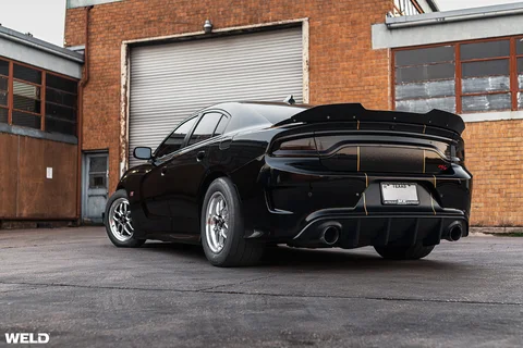 Black dodge charger aftermarket drag wheels weld laguna performance rf m