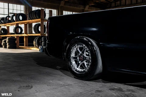 Black gmc sierra lowered drag racing wheels weld beadlock ventura 6 lug truck rims g
