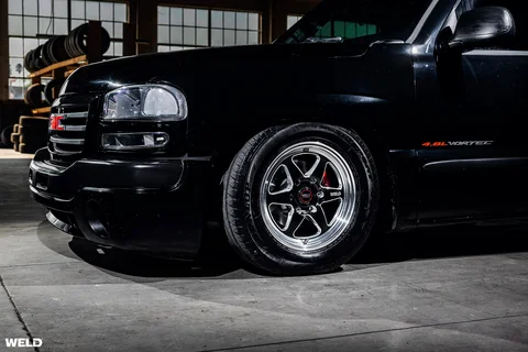 Black gmc sierra lowered drag racing wheels weld beadlock ventura 6 lug truck rims k