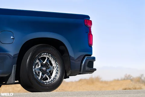 Blue chevy silverado drag racing wheels beadlock weld ventura 6 lug d