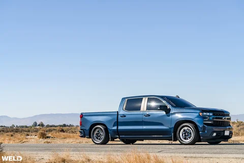 Blue chevy silverado drag racing wheels beadlock weld ventura 6 lug h