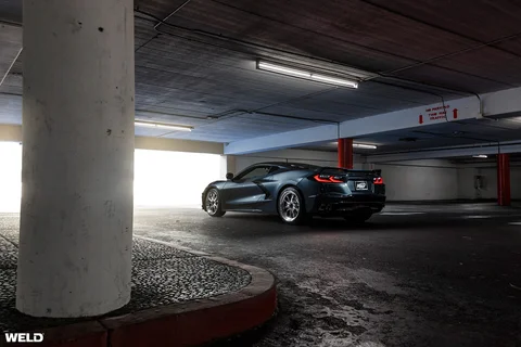 Grey chevrolet c8 corvette weld performance rf belmont wheels h