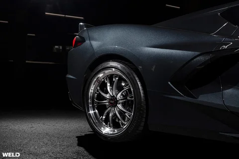 Grey chevrolet c8 corvette weld performance rf belmont wheels k