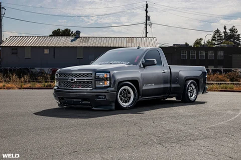 Lowered gray chevy silverado weld performace truck drag racing wheels beadlock ventura 6 b