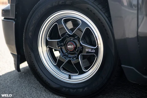 Lowered gray chevy silverado weld performace truck drag racing wheels beadlock ventura 6 j