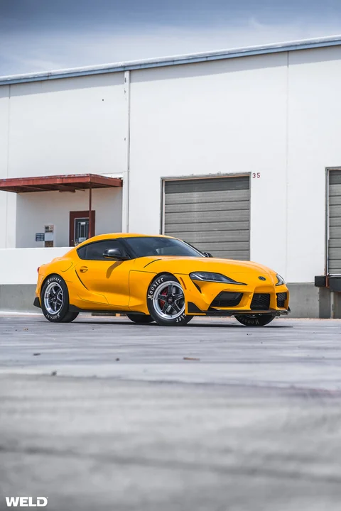Nitro yellow toyota supra a90 drag racing wheels hoosier tires weld ventura performance b