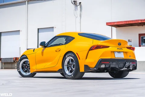 Nitro yellow toyota supra a90 drag racing wheels hoosier tires weld ventura performance i