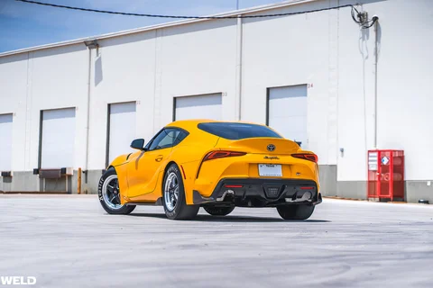 Nitro yellow toyota supra a90 drag racing wheels hoosier tires weld ventura performance j