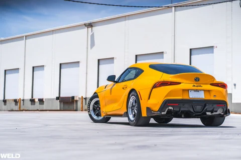 Nitro yellow toyota supra a90 drag racing wheels hoosier tires weld ventura performance l