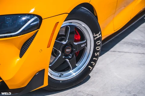 Nitro yellow toyota supra a90 drag racing wheels hoosier tires weld ventura performance p