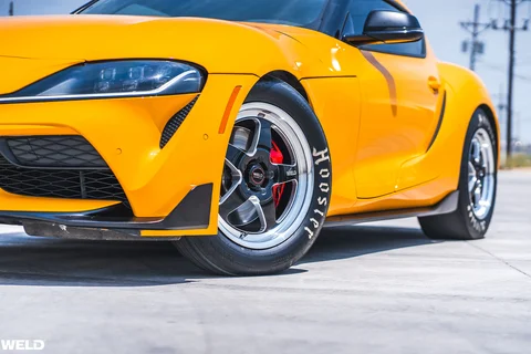Nitro yellow toyota supra a90 drag racing wheels hoosier tires weld ventura performance r