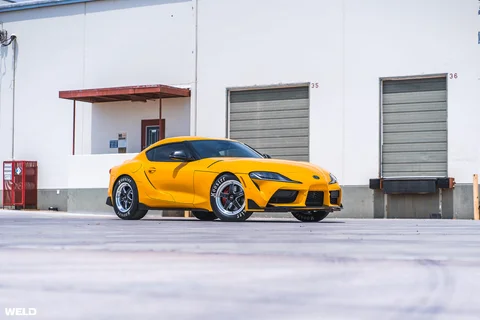 Nitro yellow toyota supra a90 drag racing wheels hoosier tires weld ventura performance y