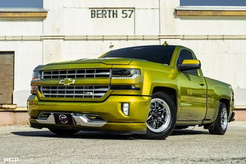 Olive green chevy z71 drag racing wheels weld ventura 6 lug rims h