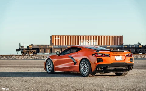 Orange c8 corvette drag racing wheels weld laguna beadlock performance k