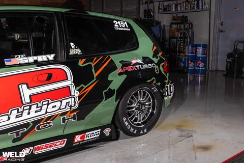 Weld racing honda civic hatch drag car import tuner frontrunner beadlock gloss black milled c