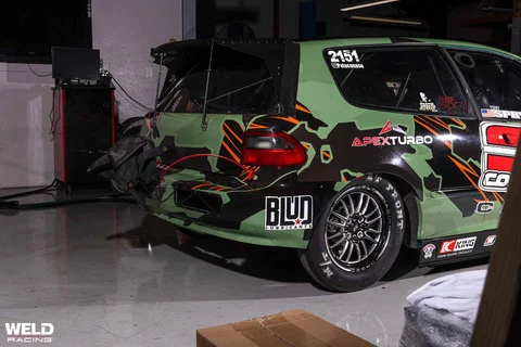 Weld racing honda civic hatch drag car import tuner frontrunner beadlock gloss black milled d