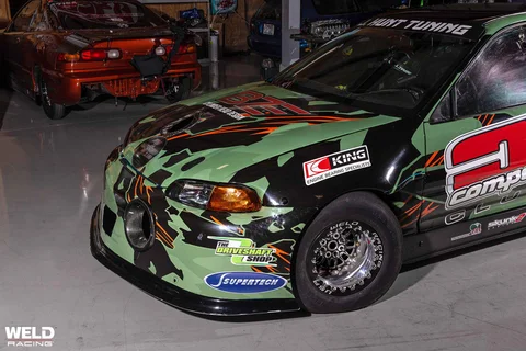 Weld racing honda civic hatch drag car import tuner frontrunner beadlock gloss black milled i