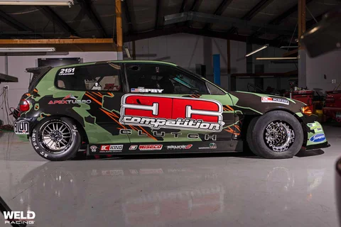 Weld racing honda civic hatch drag car import tuner frontrunner beadlock gloss black milled k