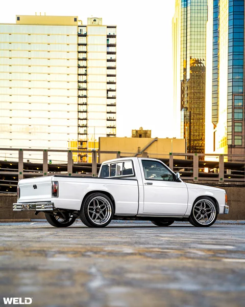 White chevy s10 pickup truck v8 swap weld performance rf laguna wheels momo hertiage steering wheels shift knob b scaled