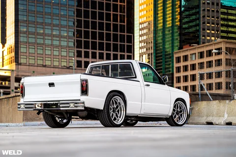 White chevy s10 pickup truck v8 swap weld performance rf laguna wheels momo hertiage steering wheels shift knob e