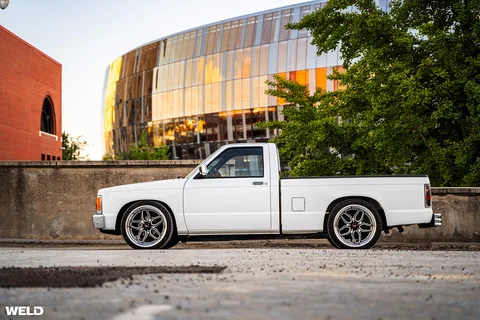 White chevy s10 pickup truck v8 swap weld performance rf laguna wheels momo hertiage steering wheels shift knob j