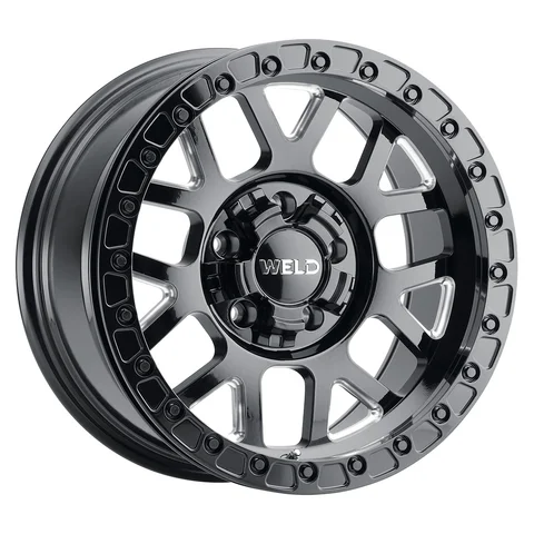 Weld cinch beadlock wheel 5lug gloss black milled spokes 17x9 042578cf