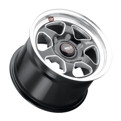 Weld ventura6 drag wheel 5lug gloss black milled 15x10 lay 66213175